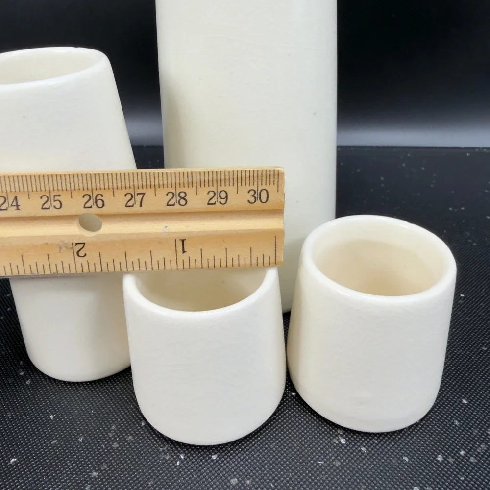 HomArt Ceramic Sake Set Cream White Crackle Glaze Carafe‎ 4 Cups Made in Vietnam